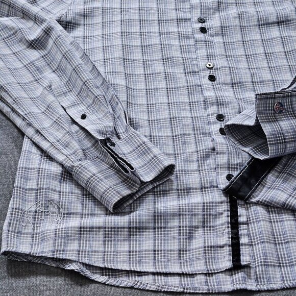 John Lennon Shirt Mens M Plaid Button Up LS Embroidery Hippie Boho Velvet Artsy - Picture 12 of 16